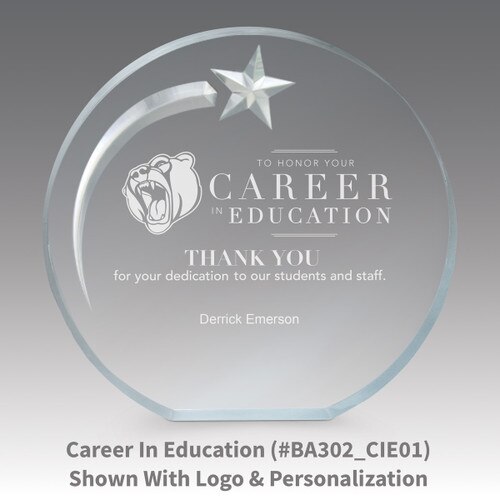 career in education message on an acrylic shooting star award