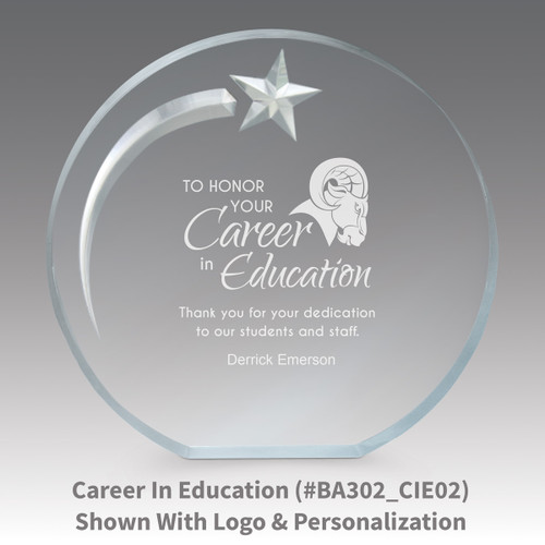career in education message on an acrylic shooting star award