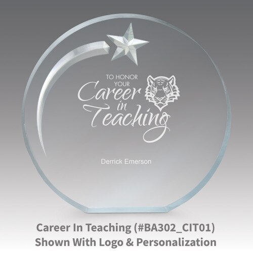 career in teaching message on an acrylic shooting star award