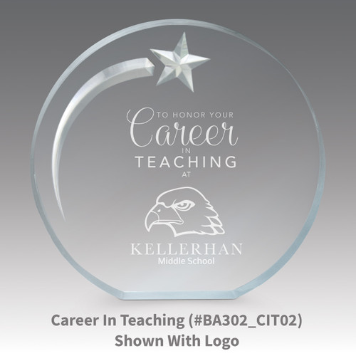 career in teaching message on an acrylic shooting star award