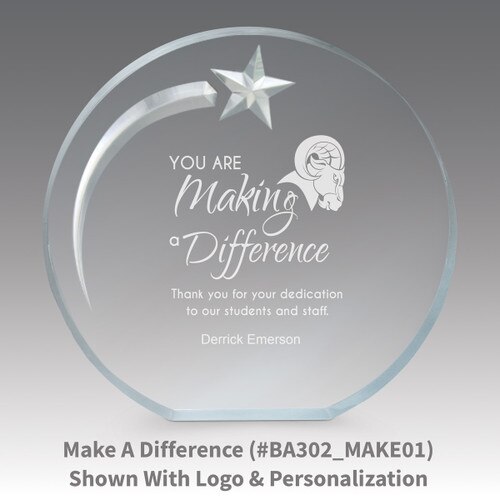 you are making a difference message on an acrylic shooting star award