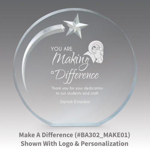 you are making a difference message on an acrylic shooting star award