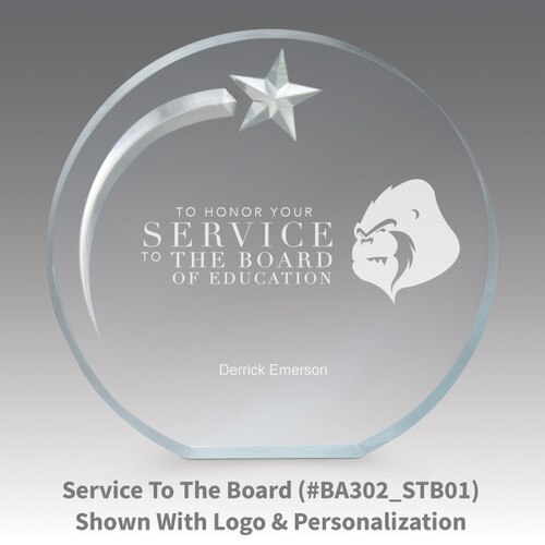 service to the board message on an acrylic shooting star award