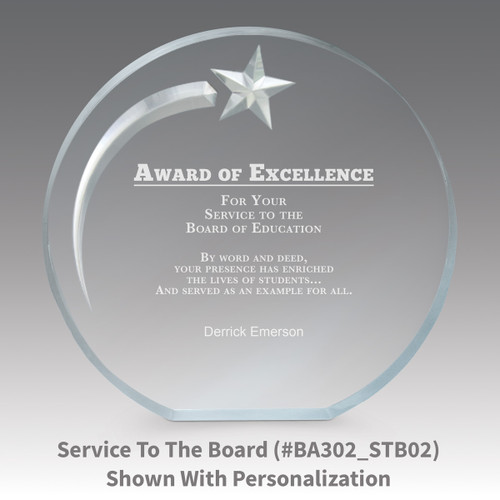 award of excellence message on an acrylic shooting star award