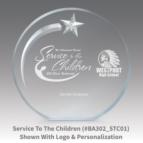 service to the children message on an acrylic shooting star award