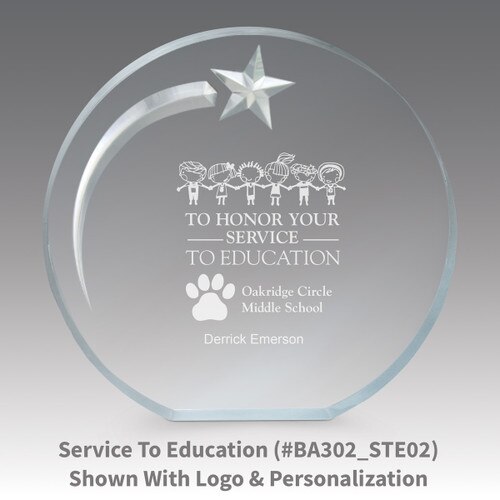 service to education message on an acrylic shooting star award