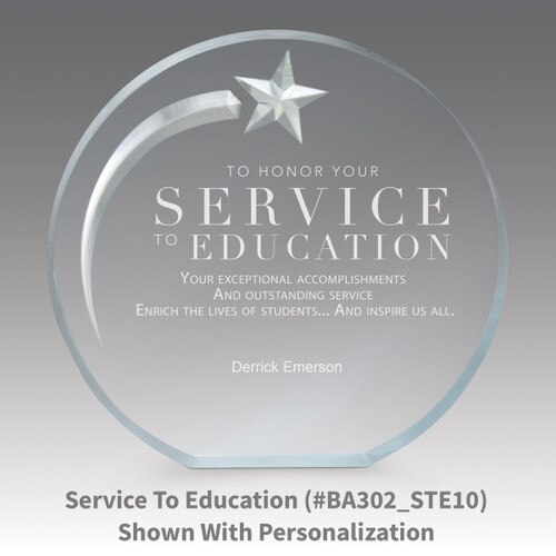 service to education message on an acrylic shooting star award