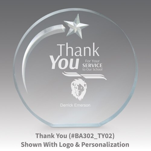 thank you message on an acrylic shooting star award