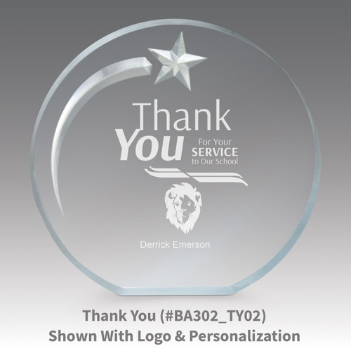 thank you message on an acrylic shooting star award