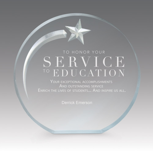 service to education message on an acrylic shooting star award