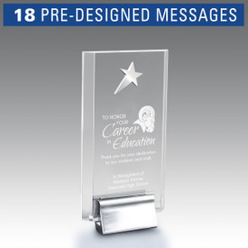 Acrylic tower award featuring a silver metal star and chrome metal base