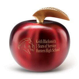 brushed crimson finish brass apple with personalization and logo