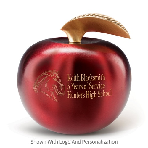 brushed crimson finish brass apple with personalization and logo