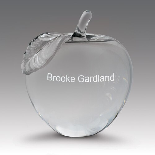crystal apple with leaf and personalization