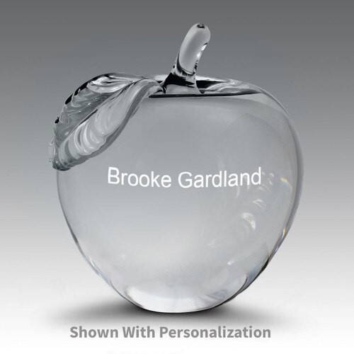 crystal apple with leaf and personalization