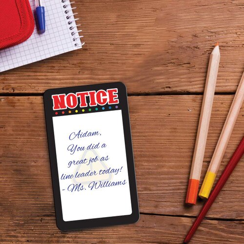 personalized positive praise card with colored pencils