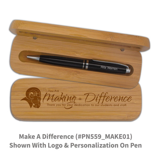 bamboo pen case set with you are making a difference message and personalized black pen