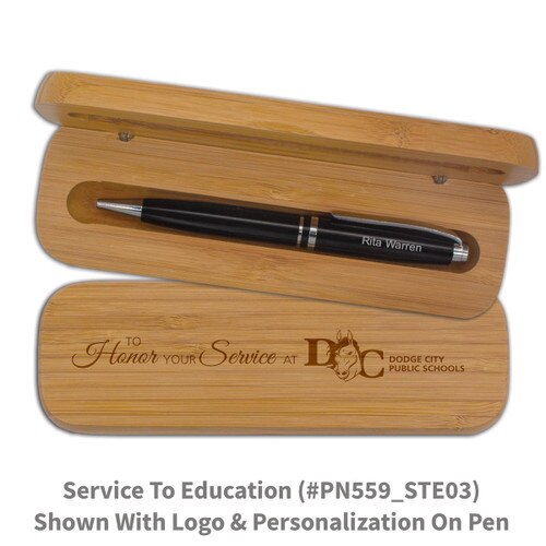 bamboo pen case set with to honor your service message and personalized black pen