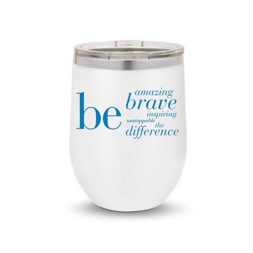 white 12 oz. stainless steel tumbler with be the difference message