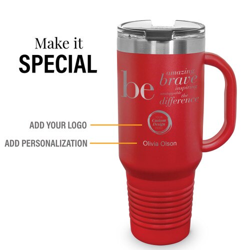 red be collection 40 oz stainless steel travel tumbler with personalization and add your logo