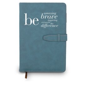Hardbound journal with tab and loop closure. Cover reads: Be Amazing Brave Inspiring Unstoppable The Difference