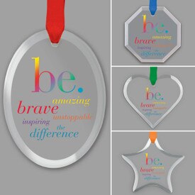 different shapes of crystal ornament with be collection message and satin ribbon