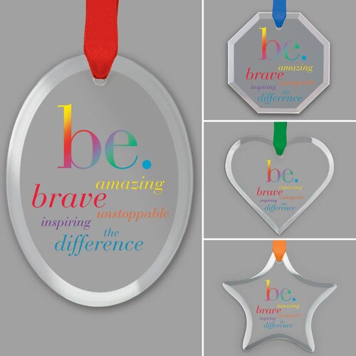different shapes of crystal ornament with be collection message and satin ribbon