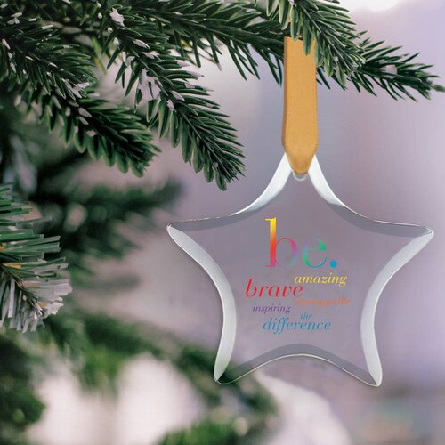star shaped crystal ornament with be collection message and gold satin ribbon