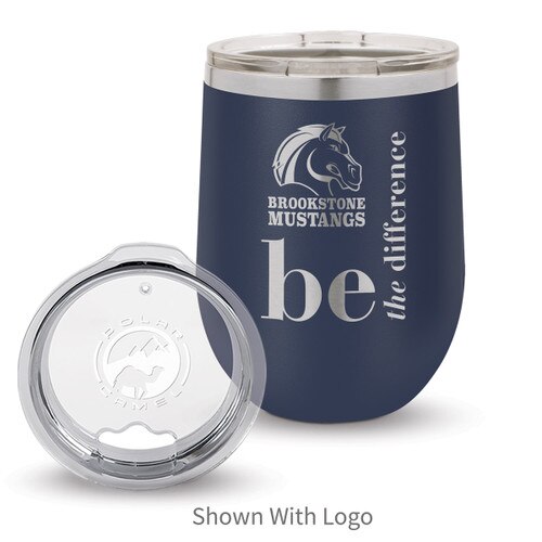 navy 12 oz. stainless steel tumblers with be the difference message and logo