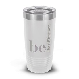white stainless steel tumbler with be the difference message
