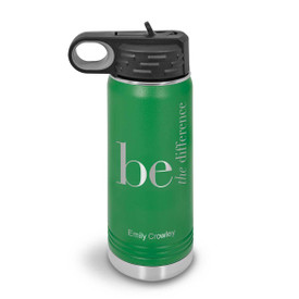 20oz. stainless steel water bottle featuring the inspirational message Be The Difference.