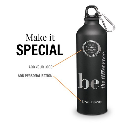 be the difference 24 oz carabiner canteen with add your logo and personalization