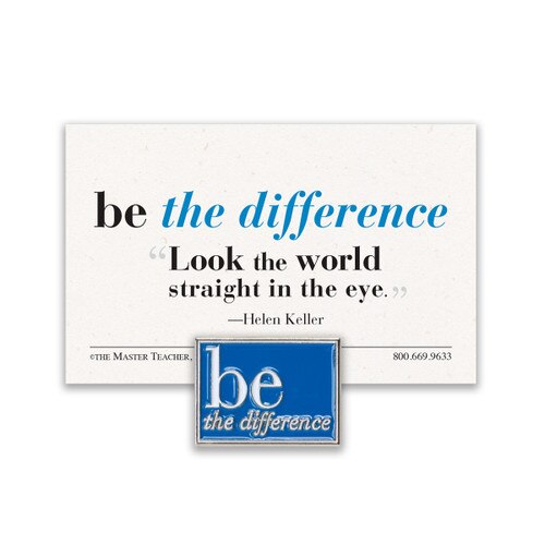be the difference lapel pin with blue background and message card