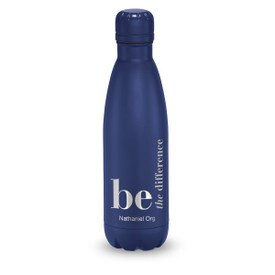 navy stainless steel water bottle with be the difference message