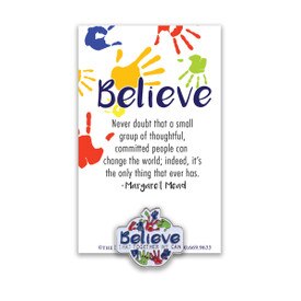 believe that together we can lapel pin with message card