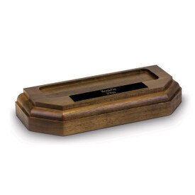 solid walnut beveled iceberg base with personalized black brass plate