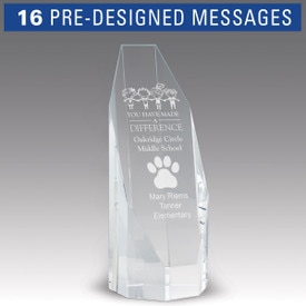 beveled optic crystal octagon tower with you have made a difference message
