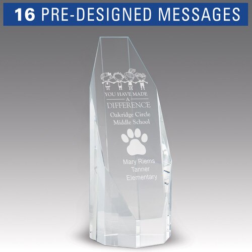 beveled optic crystal octagon tower with you have made a difference message