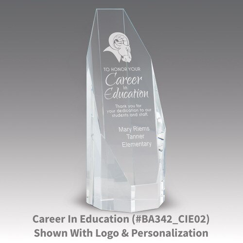 beveled optic crystal octagon tower with career in education message
