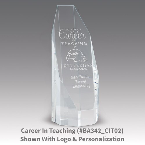 beveled optic crystal octagon tower with career in teaching message