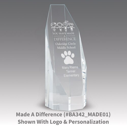 beveled optic crystal octagon tower with you have made a difference message