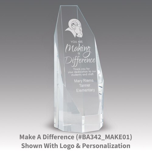 beveled optic crystal octagon tower with you are making a difference message