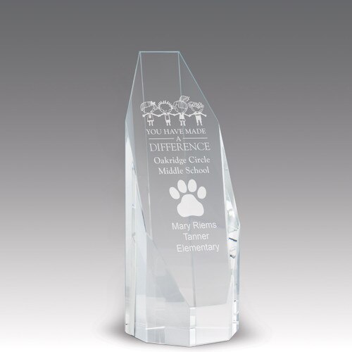 beveled optic crystal octagon tower with you have made a difference message