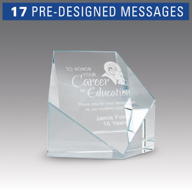 beveled optic crystal pentagon with career in education message