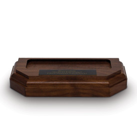 solid walnut beveled summit base with personalized black brass plate