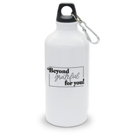 white 20 oz. aluminum carabiner canteen with beyond grateful for you message