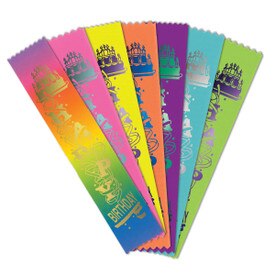 colorful satin ribbons with foil-stamped happy birthday message