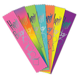 colorful satin ribbons with foil-stamped happy birthday message