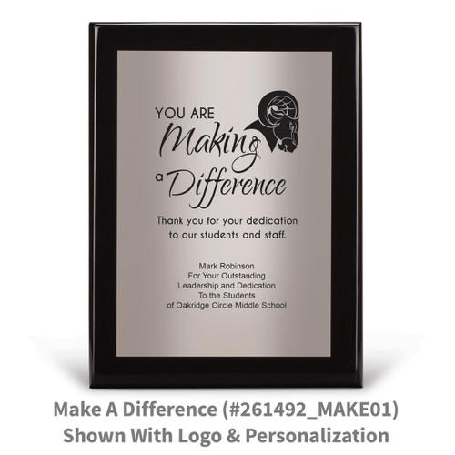black piano finish plaque with you are making a difference message and a personalized silver plate