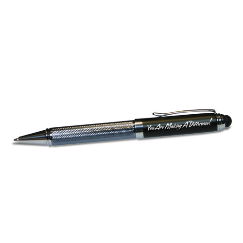 black and sliver stylus pen with making a difference messages